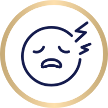 Icon of a sad face who has stress marks next to their head